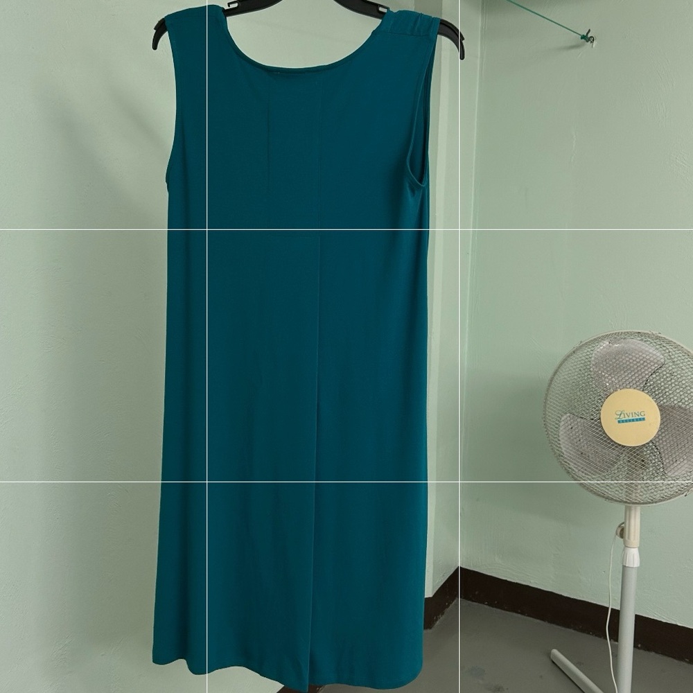 Eileen Fisher Teal Midi Dress with scoop neck. sleeveless .